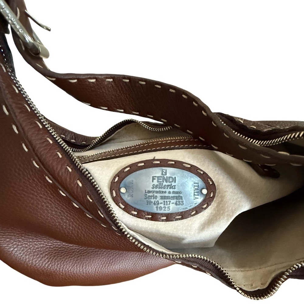 FENDI Selleria Grain Leather Hobo Bag with Contrast Stitching! COA Included! - Picture 10 of 16